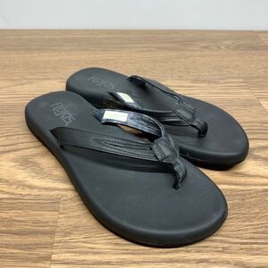 Flojos Sandals Womens 6 Casual Comfort Slip On Flip Flops Black Faux Leather
